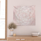Mandala Yoga Love, Blush Pink Floral Wall Tapestry Gallery Image 2