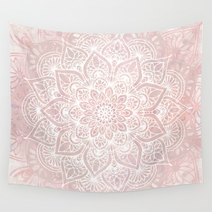 Mandala Yoga Love, Blush Pink Floral Wall Tapestry Gallery Image 4