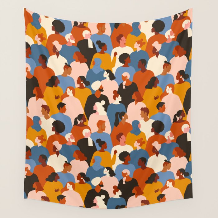 Diverse group of stylish people standing together. Wall Tapestry Gallery Image 1