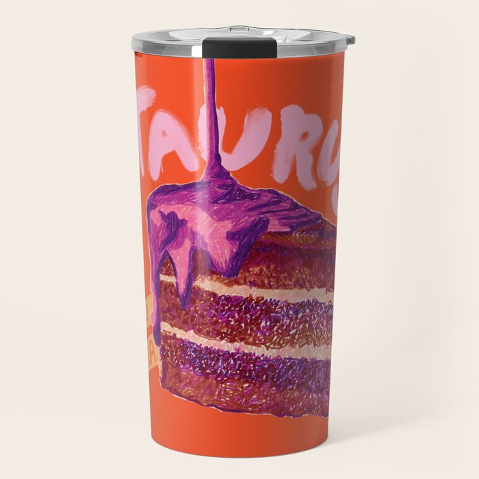 Taurus Birthday Cake in Burnt Orange Travel Mug Gallery Image 1
