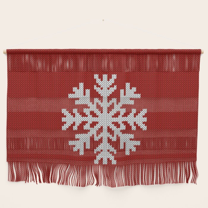 Classic Red Christmas white snowflake knit Wall Hanging Gallery Image 1