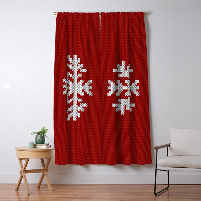 Classic Red Christmas white snowflake knit Window Curtain Gallery Image 5