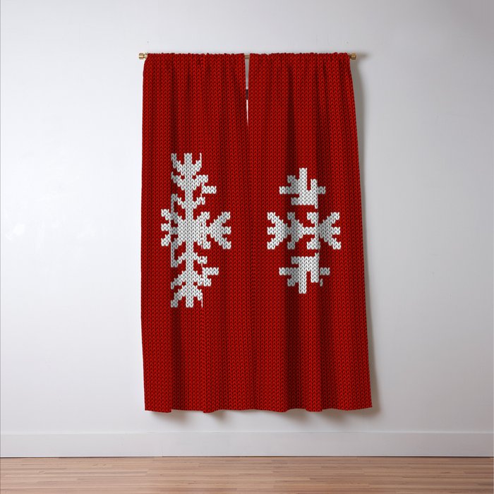 Classic Red Christmas white snowflake knit Window Curtain Gallery Image 3