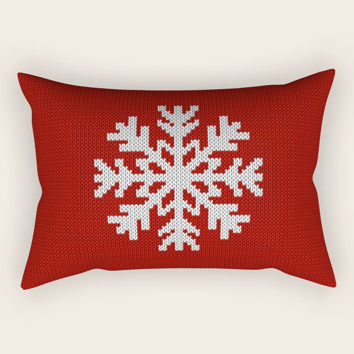 Classic Red Christmas white snowflake knit Rectangular Pillow Gallery Image 2