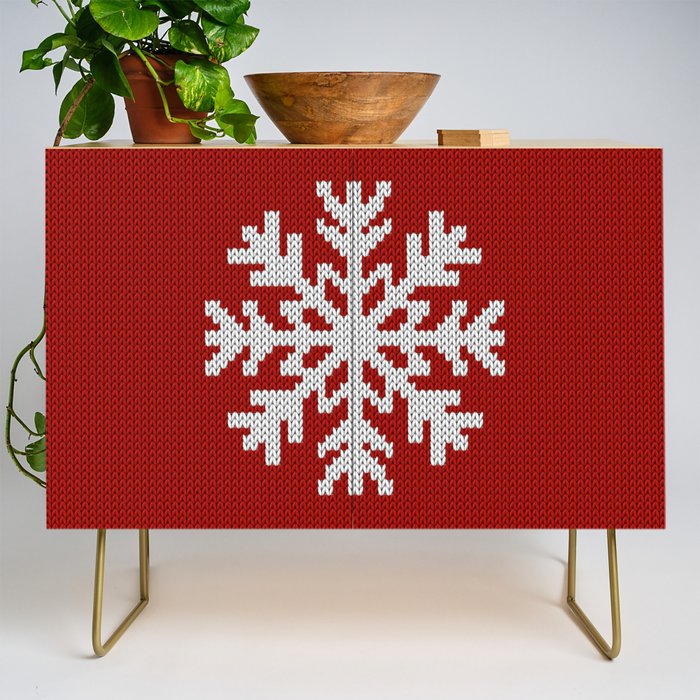 Classic Red Christmas white snowflake knit Credenza Gallery Image 1