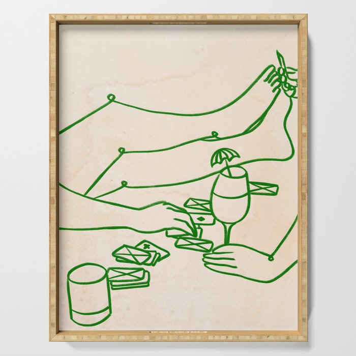 Feelin' Lucky, Beachy Sand Summer Playing cards, Nordic Coastal Line Art, Abstract Drawing Sketch Doodles Serving Tray Gallery Image 1
