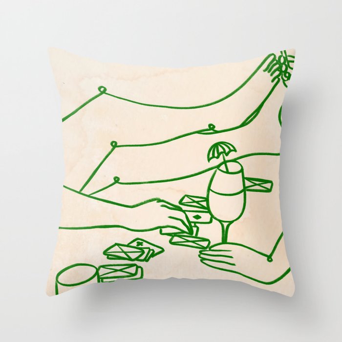 Feelin' Lucky, Beachy Sand Summer Playing cards, Nordic Coastal Line Art, Abstract Drawing Sketch Doodles Throw Pillow Gallery Image 6