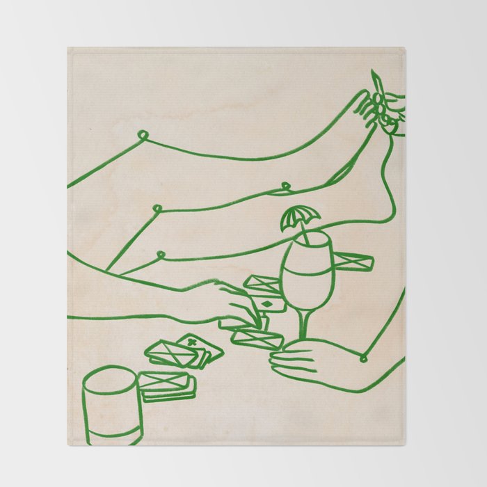 Feelin' Lucky, Beachy Sand Summer Playing cards, Nordic Coastal Line Art, Abstract Drawing Sketch Doodles Throw Blanket Gallery Image 2