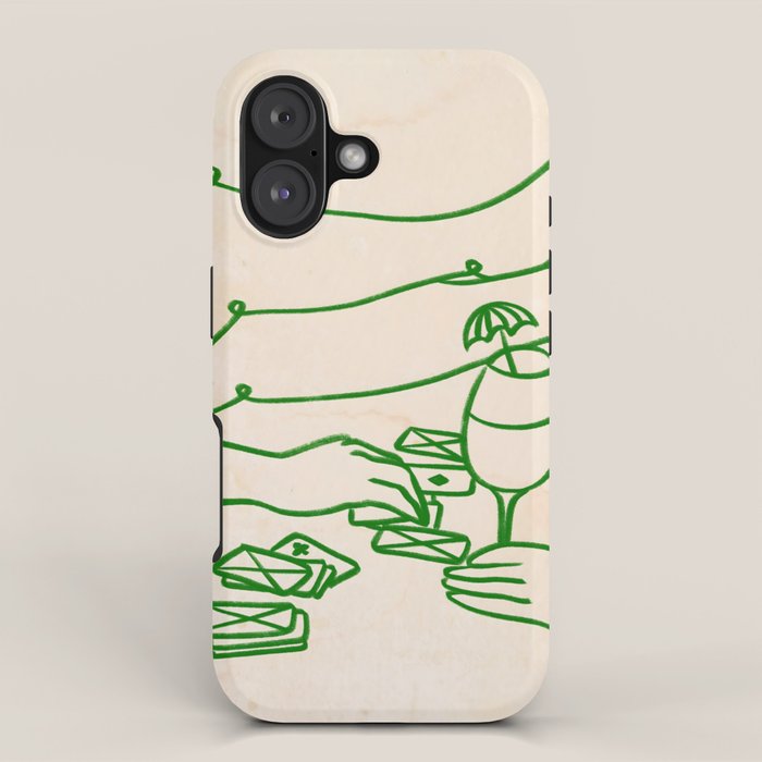 Feelin' Lucky, Beachy Sand Summer Playing cards, Nordic Coastal Line Art, Abstract Drawing Sketch Doodles iPhone Case Gallery Image 1
