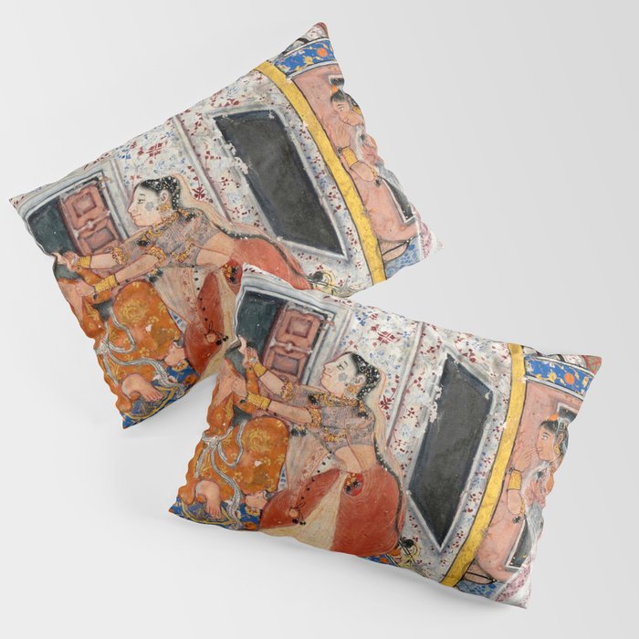 -India, Mughal, Reign of Akbar, 16th century - Page from Tales of a Parrot (Tuti-nama)- Eighth night- The deceitful wife a - 1962 Pillow Sham Gallery Image 3