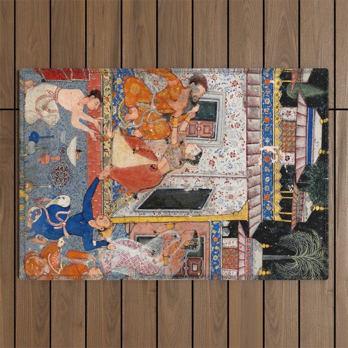 -India, Mughal, Reign of Akbar, 16th century - Page from Tales of a Parrot (Tuti-nama)- Eighth night- The deceitful wife a - 1962 Outdoor Rug Gallery Image 1