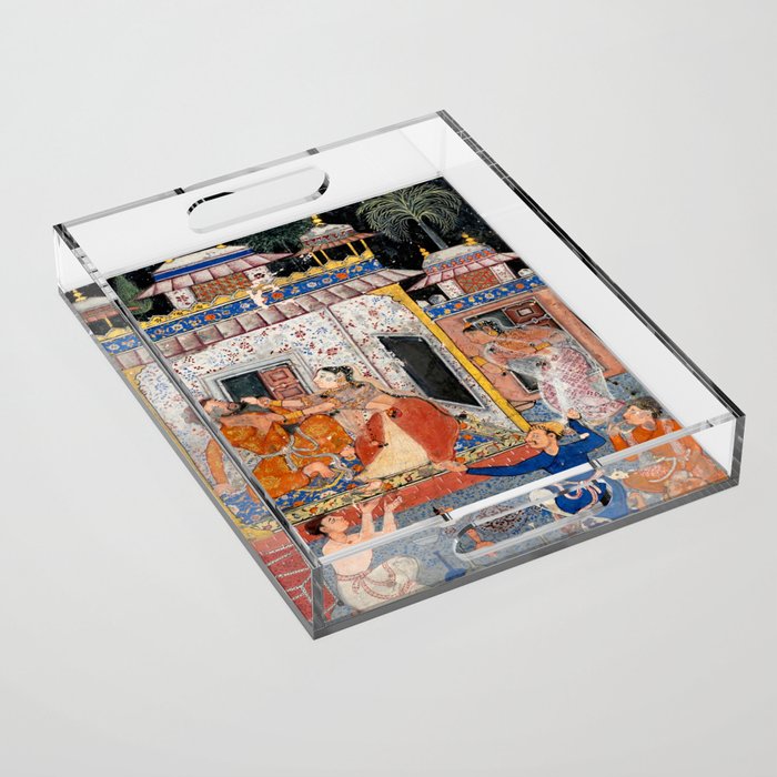 -India, Mughal, Reign of Akbar, 16th century - Page from Tales of a Parrot (Tuti-nama)- Eighth night- The deceitful wife a - 1962 Acrylic Tray Gallery Image 1