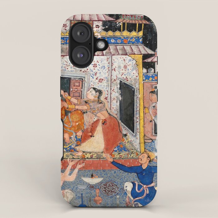 -India, Mughal, Reign of Akbar, 16th century - Page from Tales of a Parrot (Tuti-nama)- Eighth night- The deceitful wife a - 1962 iPhone Case Gallery Image 1