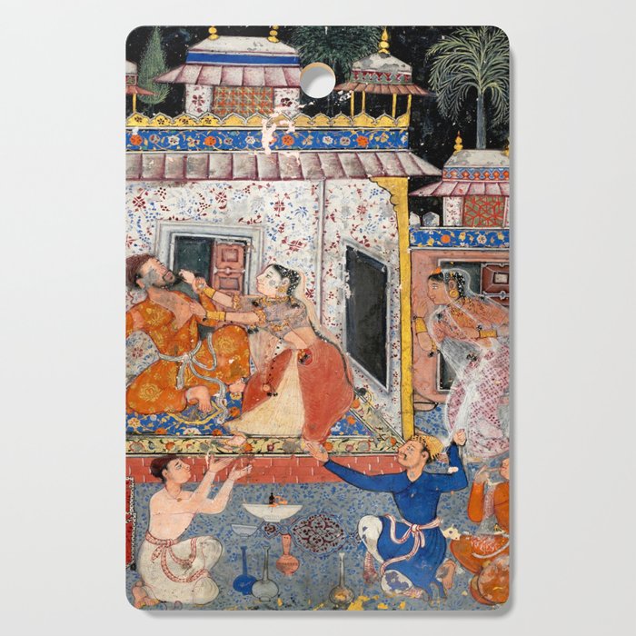 -India, Mughal, Reign of Akbar, 16th century - Page from Tales of a Parrot (Tuti-nama)- Eighth night- The deceitful wife a - 1962 Cutting Board Gallery Image 1