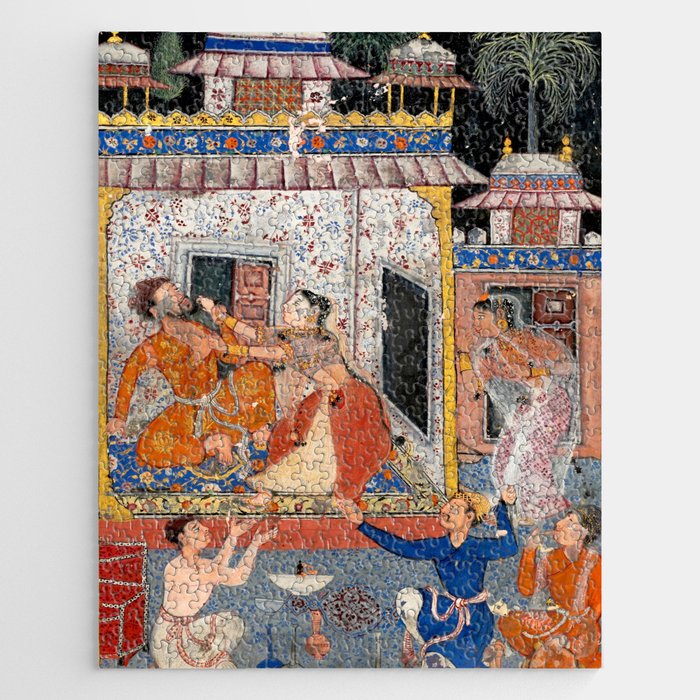 -India, Mughal, Reign of Akbar, 16th century - Page from Tales of a Parrot (Tuti-nama)- Eighth night- The deceitful wife a - 1962 Jigsaw Puzzle Gallery Image 1