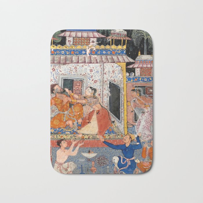 -India, Mughal, Reign of Akbar, 16th century - Page from Tales of a Parrot (Tuti-nama)- Eighth night- The deceitful wife a - 1962 Bath Mat Gallery Image 1