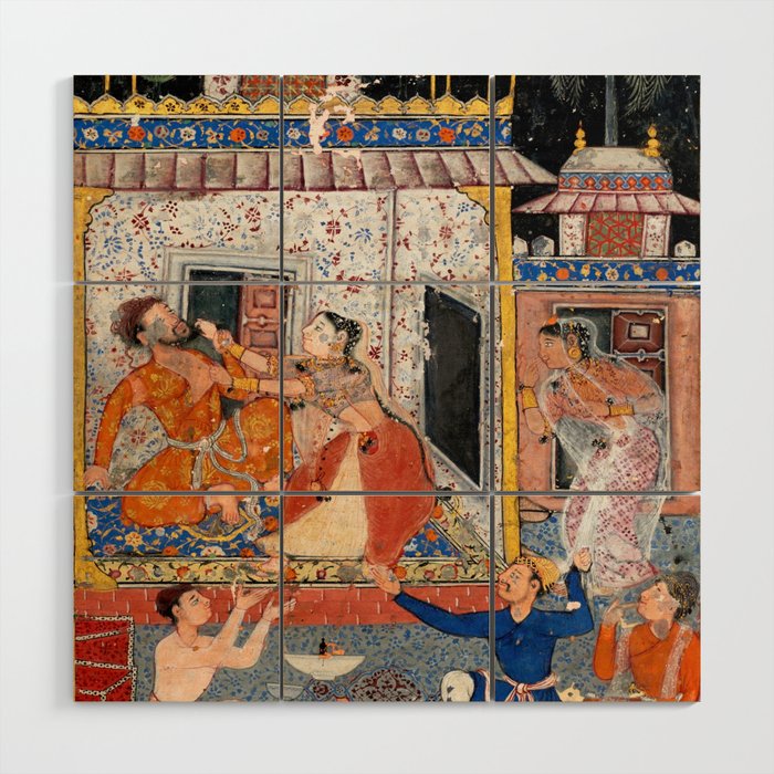 -India, Mughal, Reign of Akbar, 16th century - Page from Tales of a Parrot (Tuti-nama)- Eighth night- The deceitful wife a - 1962 Wood Wall Art Gallery Image 1