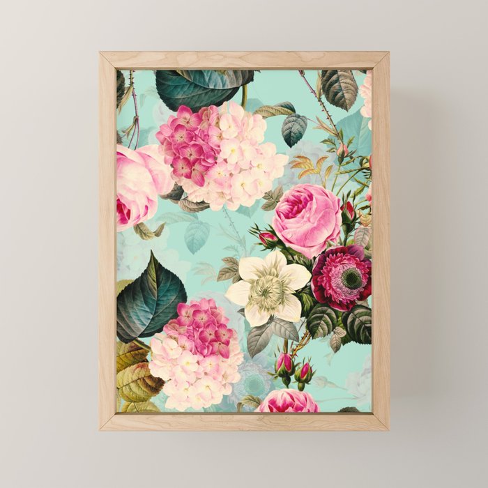 Vintage & Shabby Chic - Summer Teal Roses Flower Garden Mini Art Print Gallery Image 1
