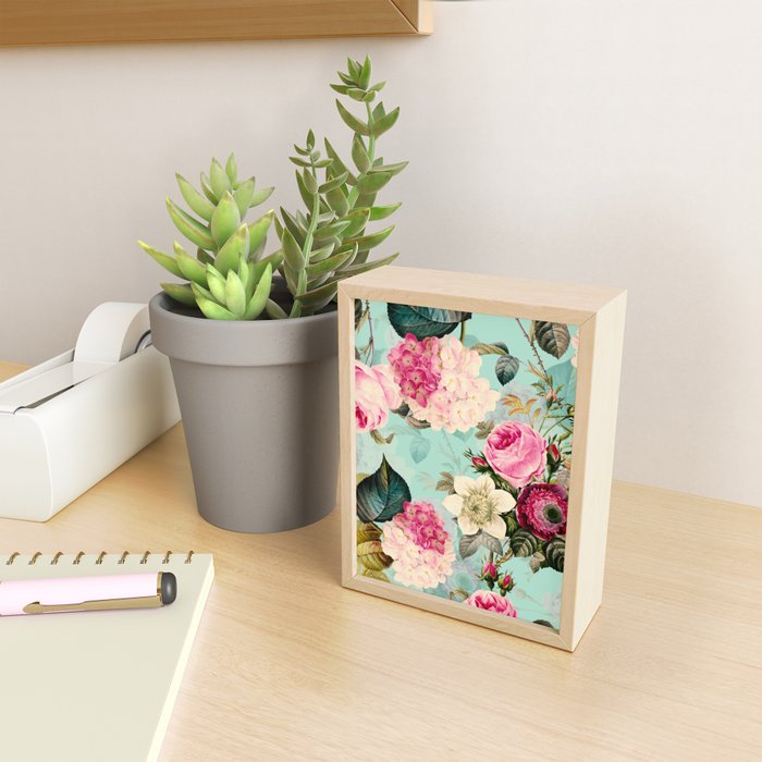 Vintage & Shabby Chic - Summer Teal Roses Flower Garden Mini Art Print Gallery Image 2