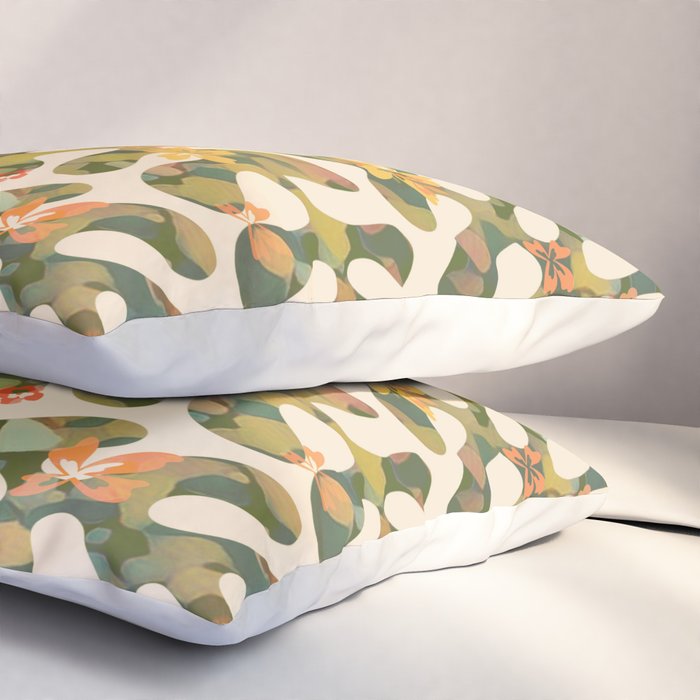 Matisse Inspired Colorful Abstract Leaves with Flowers Pillow Sham Gallery Image 3