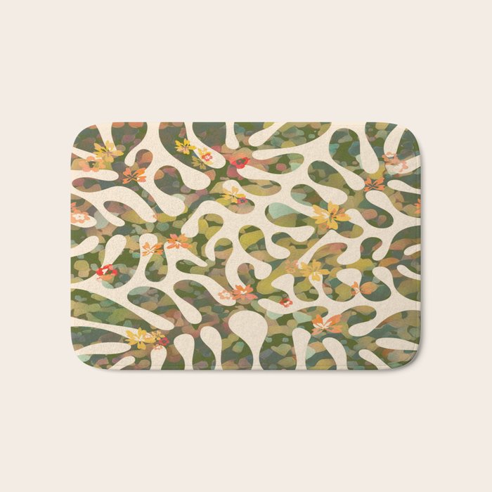 Matisse Inspired Colorful Abstract Leaves with Flowers Bath Mat Gallery Image 1