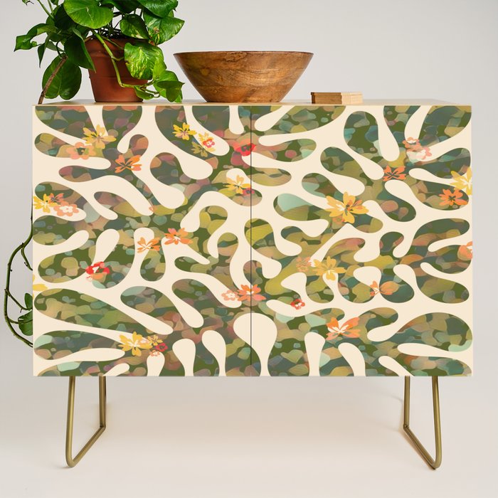Matisse Inspired Colorful Abstract Leaves with Flowers Credenza Gallery Image 1
