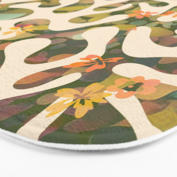 Matisse Inspired Colorful Abstract Leaves with Flowers Bath Mat Gallery Image 3