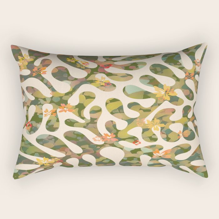 Matisse Inspired Colorful Abstract Leaves with Flowers Rectangular Pillow Gallery Image 1