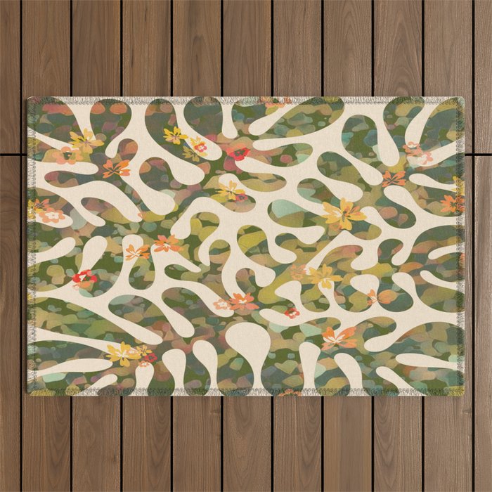 Matisse Inspired Colorful Abstract Leaves with Flowers Outdoor Rug Gallery Image 1