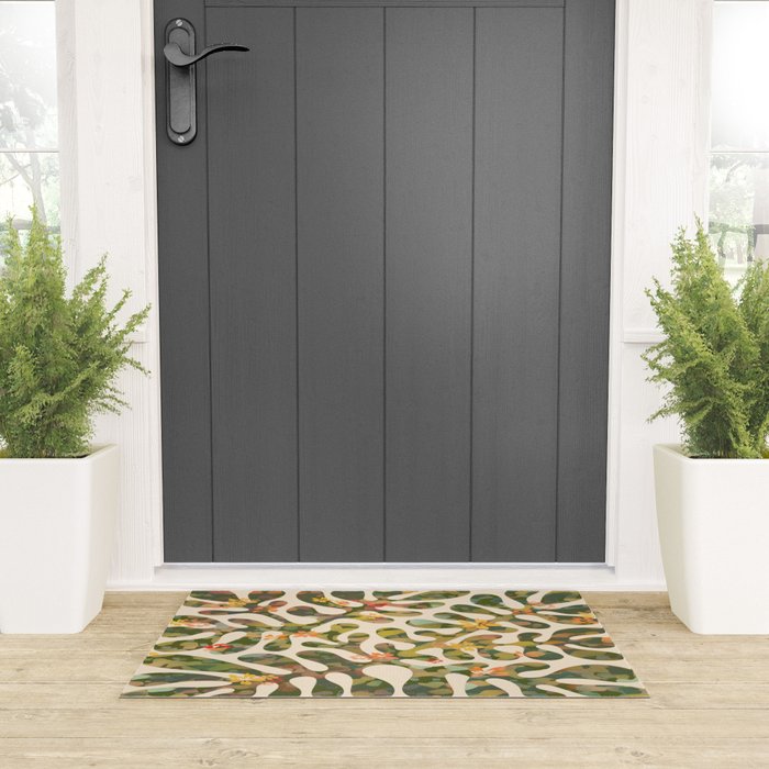 Matisse Inspired Colorful Abstract Leaves with Flowers Welcome Mat Gallery Image 3