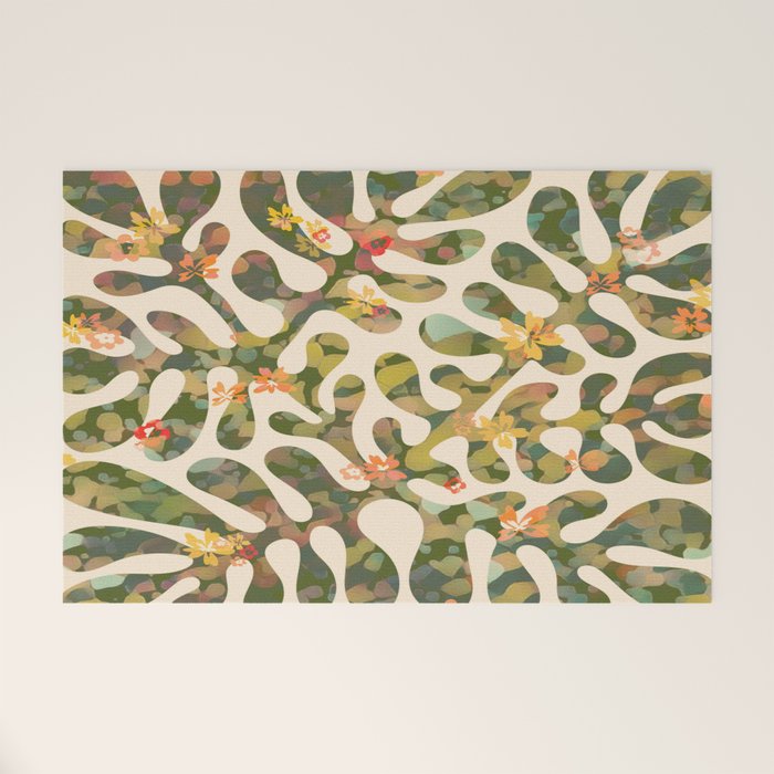 Matisse Inspired Colorful Abstract Leaves with Flowers Welcome Mat Gallery Image 1