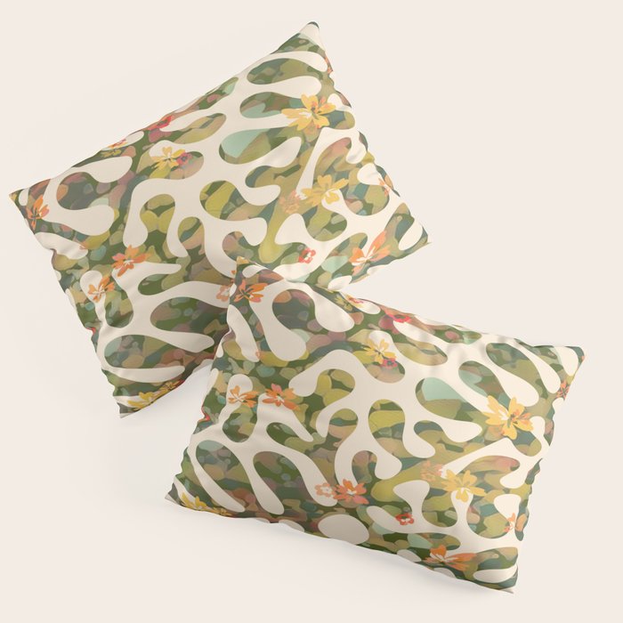 Matisse Inspired Colorful Abstract Leaves with Flowers Pillow Sham Gallery Image 3