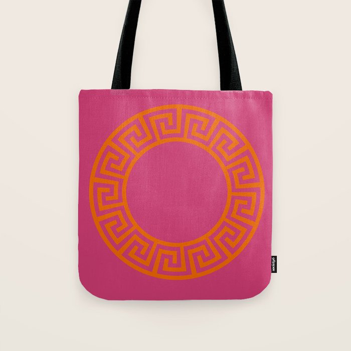 Pink Greek Key Print Tote Bag Gallery Image 1