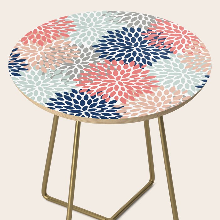 Festive, Flowers Print, Blue, Coral, Aqua, Gray Side Table Gallery Image 2