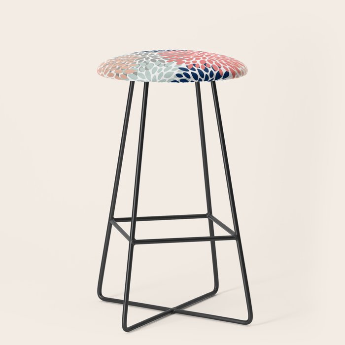 Festive, Flowers Print, Blue, Coral, Aqua, Gray Stool Gallery Image 1