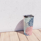 Festive, Flowers Print, Blue, Coral, Aqua, Gray Travel Mug Gallery Image 4