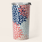 Festive, Flowers Print, Blue, Coral, Aqua, Gray Travel Mug Gallery Image 2