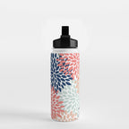 Festive, Flowers Print, Blue, Coral, Aqua, Gray Water Bottle Gallery Image 2
