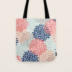 Festive, Flowers Print, Blue, Coral, Aqua, Gray Tote Bag Gallery Image 1
