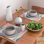 Festive, Flowers Print, Blue, Coral, Aqua, Gray Placemat Gallery Image 2