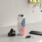 Festive, Flowers Print, Blue, Coral, Aqua, Gray Water Bottle Gallery Image 4