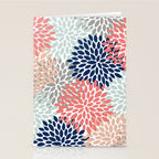 Festive, Flowers Print, Blue, Coral, Aqua, Gray Stationery Card Gallery Image 2
