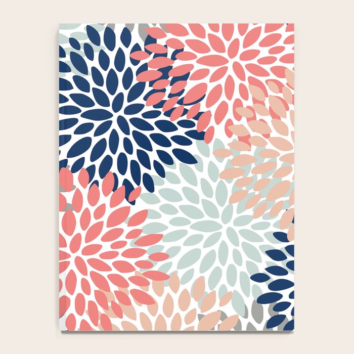 Festive, Flowers Print, Blue, Coral, Aqua, Gray Notebook Gallery Image 4