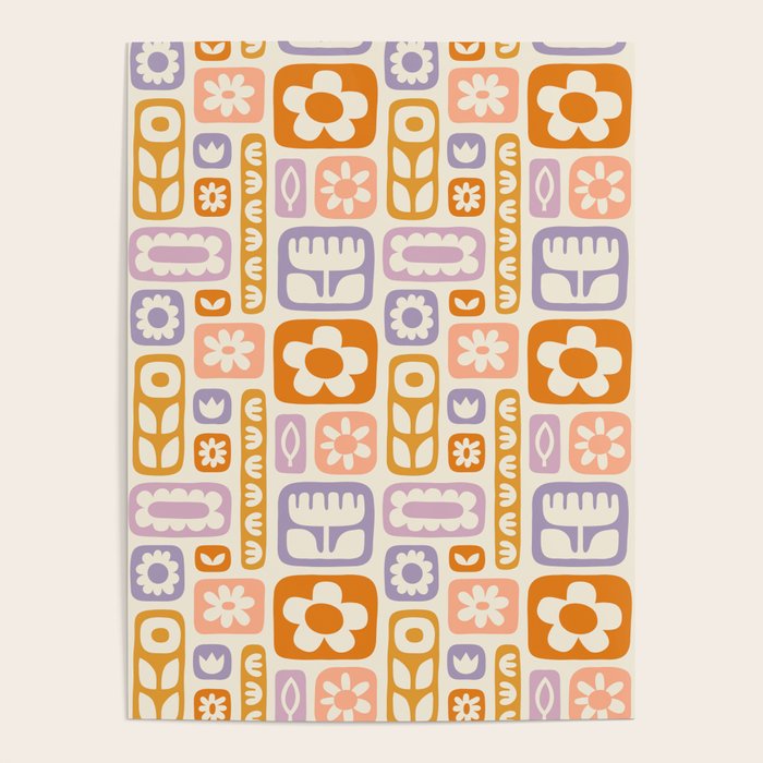 Vintage scandinavian floral art pattern Poster Gallery Image 4