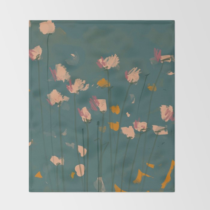 Pastel Floral on Emerald Green Throw Blanket Gallery Image 2