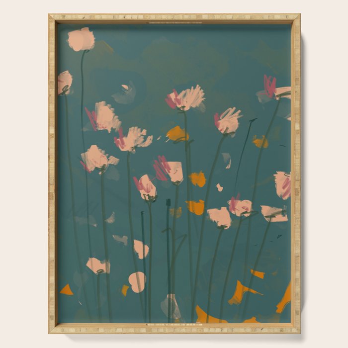 Pastel Floral on Emerald Green Serving Tray Gallery Image 1