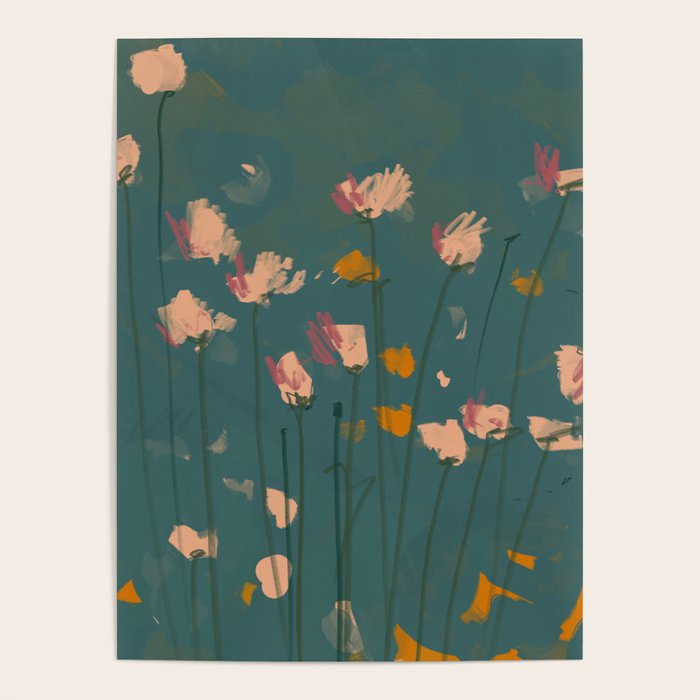Pastel Floral on Emerald Green Poster Gallery Image 1