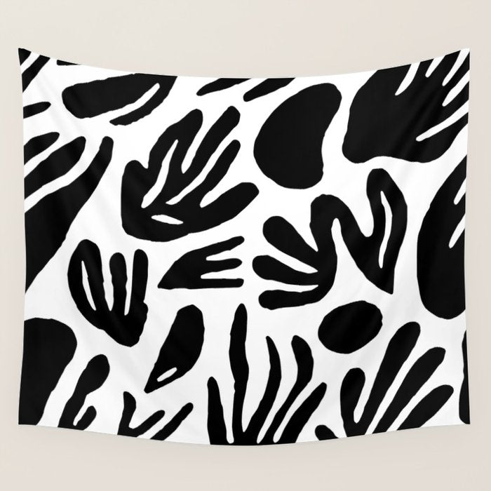 Black and white organic nature art pattern Wall Tapestry Gallery Image 4