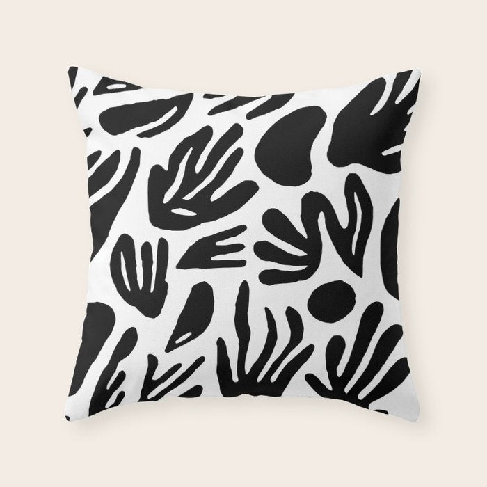 Black and white organic nature art pattern Throw Pillow Gallery Image 6