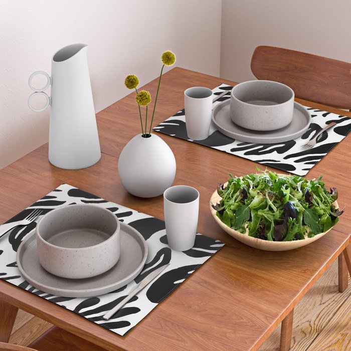 Black and white organic nature art pattern Placemat Gallery Image 2